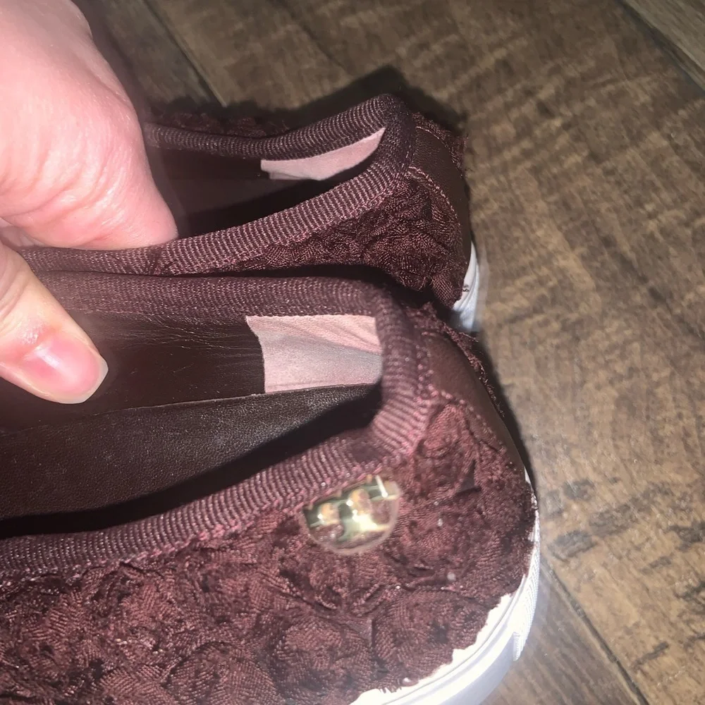 Floral NEW Tory Burch Flower Rosette Slip On Sneaker - Dark Red Brown 6 fall